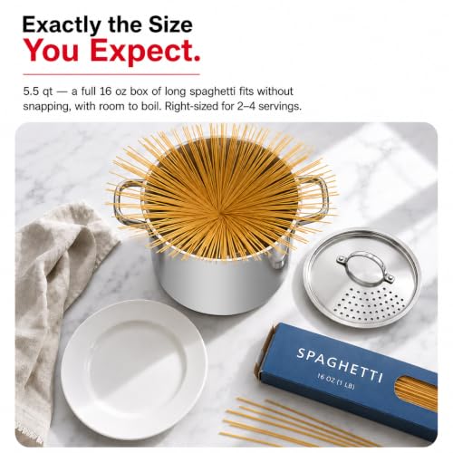 Cooler Concepts Stainless Steel Pasta Pot with Locking Strainer Lid - 5.5 Quart