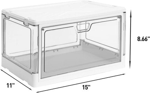 HYBRIDEAS Clear Stackable Storage Bins - 3-Pack with Lids & Magnetic Doors | Large 24 QT Organizers for Bedrooms & Living Rooms