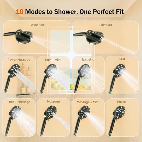 Black Dual Shower Head with Magnetic Handheld & 10 Modes - Double Shower System