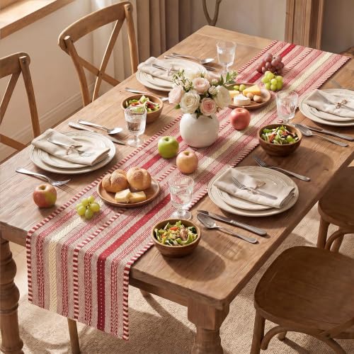 Artoid Mode Xmas Red Farmhouse Stripe Braided Table Runner 12x120 Inch