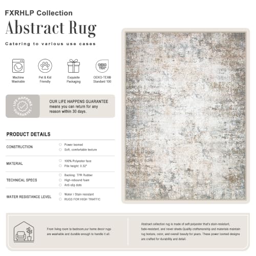 FXRHLP 8x10 Brown Grey Washable Modern Abstract Area Rug - Non-Slip Indoor Carpet