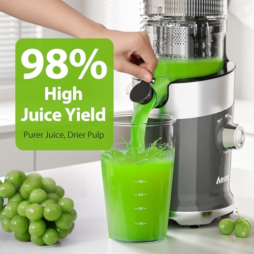 Aeitto Cold Press Juicer with Large Feed Chute - Pearl Grey, Medium