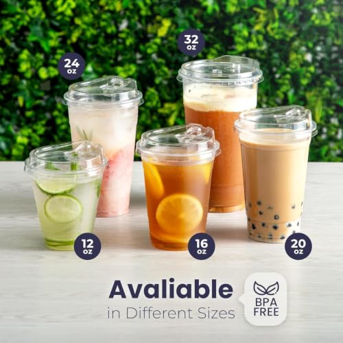 16 oz Clear Plastic Cups with Strawless Sip Lids - 200 Pack, Disposable To-Go Drinkware