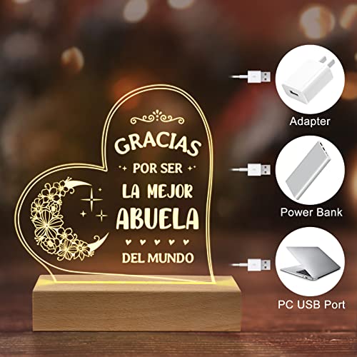 Abuela Gifts Christmas, Birthday Gifts for Grandma in Spanish, Regalos para Abuela Engraved Acrylic Night Light, Spanish Grandma Birthday Gifts, Mothers Day Gifts for Abuela from Grandchildren