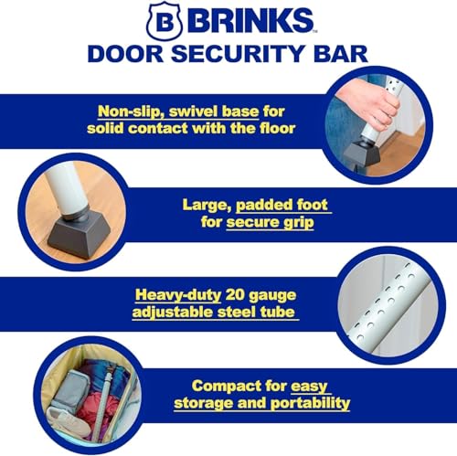 Adjustable Door Security Bar - Heavy-Duty Steel Door Jammer for Home & Travel - Silver, 1 Pack