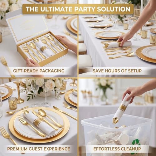 Liacere Gold Classic Disposable Silverware & Napkin Set 400pcs Party Pack
