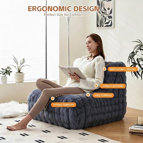 KKdema Faux Fur Memory Foam Lazy Bean Bag Sofa - Dark Grey