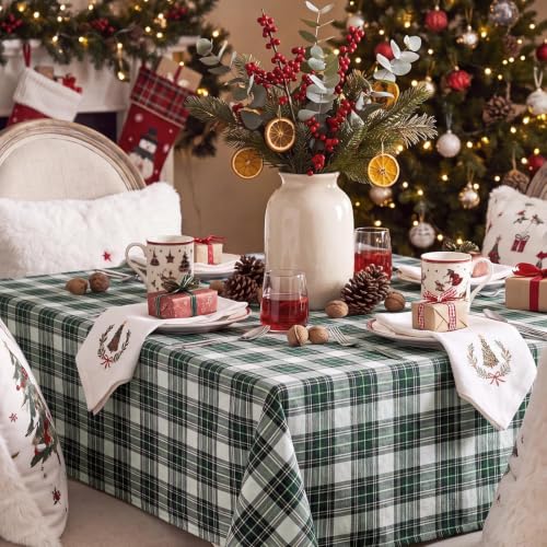 Softalker Green White Plaid Christmas Tablecloth 54 x 80 Rectangular