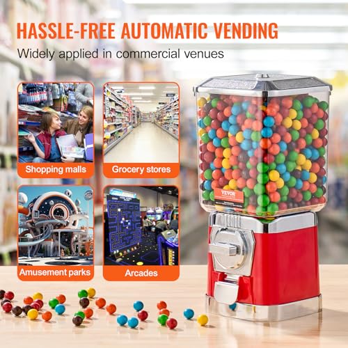 Red Gumball Machine for Kids - 17 Inch Candy Vending Dispenser with Coin Operation - Bouncy Balls & Capsule Toys