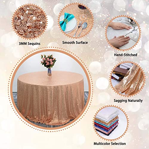 Rose Gold Sequin Tablecloth 50 x 80 in - Rectangular, 3mm Sequins
