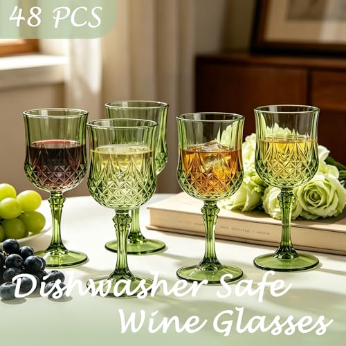Green Plastic Wine Glasses 7oz Set of 48 for Weddings & Parties - Reusable Goblets
