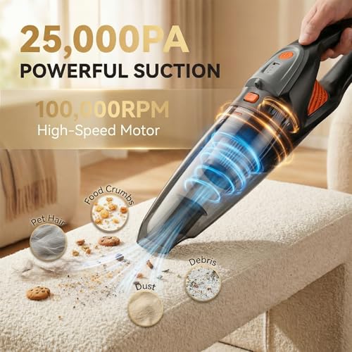 EASYPAL Orange Cordless Handheld Vacuum Cleaner 25000Pa Powerful Suction