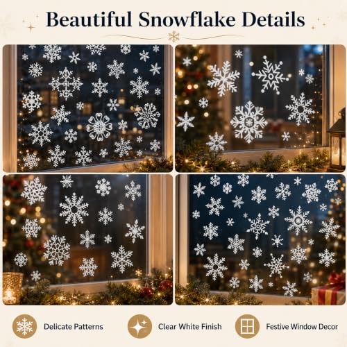 MDDRUIQI White Christmas Snowflake Window Clings - 9 Sheets, 132 Decals