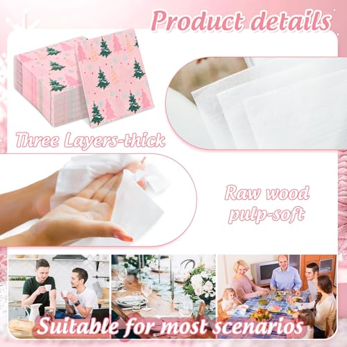 Christmas Paper Napkins Pink Green Xmas Tree Disposable Party Hand Towels 100 Pack