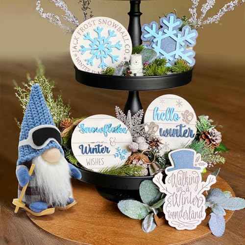 Cute Skiing Gnomes Plush Christmas Doll Gifts Handmade Knitted Ski Gnome Figurine Swedish Tomte Scandinavian Elf Dwarf Blue Winter Gnome for Home Tabletop Decor