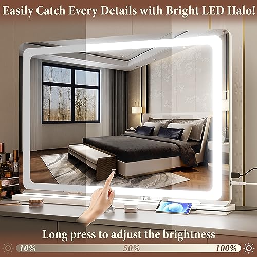 White 32x22 Inch Lighted Vanity Mirror with Touch Sensor & 3-Color Lighting