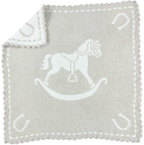 Baby Receiving Blanket 30x32 Microfiber CozyChic Scalloped Design - Stone & White