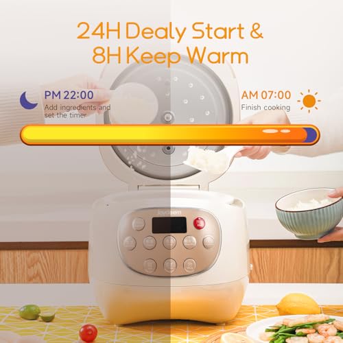Joydeem 2.5-Cup Ceramic Rice Cooker with Pure Inner Pot, 1.2L, Health & PFOA Free