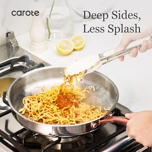 10-Inch Tri-Ply Stainless Steel Frying Pan - Non-Toxic Egg & Omelet Pan - Oven & Induction Safe - Polished Silver - Without Lid
