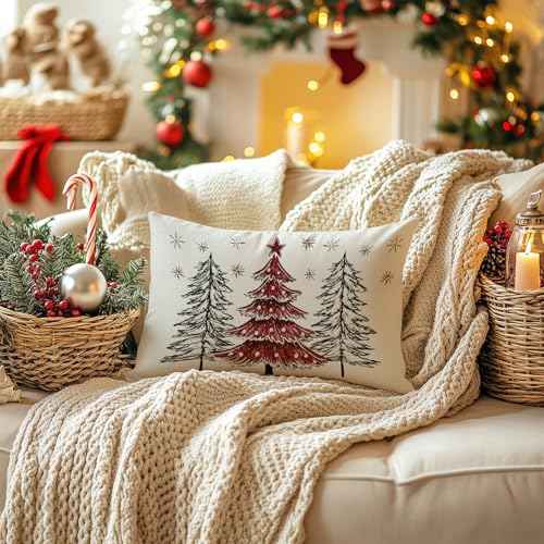 AACORS Christmas Pillow Cover 12X20 Inch,Christmas Trees Snowflakes Decoration Holiday Farmhouse Winter Pillow Case Decor for Home Sofa Couch AA754-12