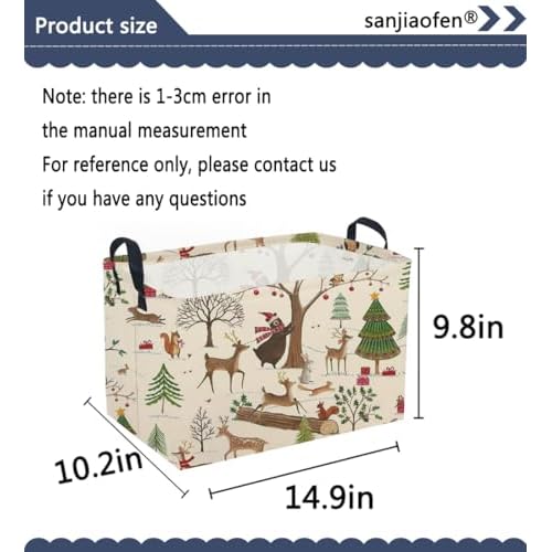 Sanjiaofeng Rectangular Christmas Basket Animal Storage Bins,Cute Storage Basket with Handles.Clothers,Books,Kid's Gifts Bins. (Animal Christmas)