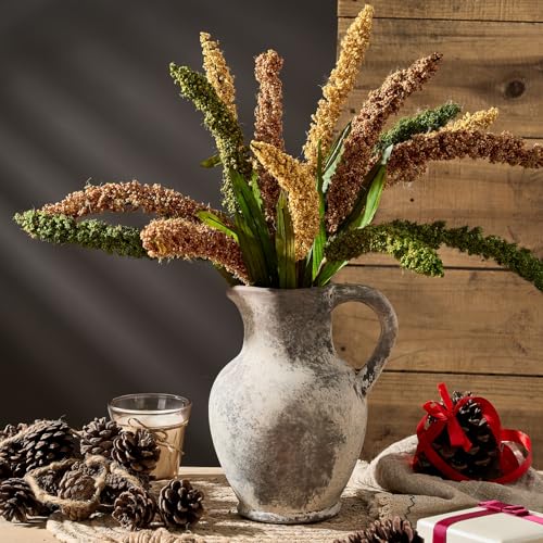 Gray Ceramic Farmhouse Vase Set with Handle - Rustic Decorative Vases for Home & Christmas