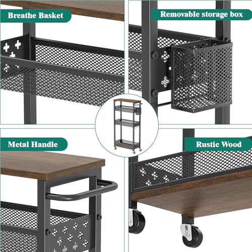 XYZLVSI Black 4-Tier Slim Rolling Storage Cart for Laundry & Small Spaces