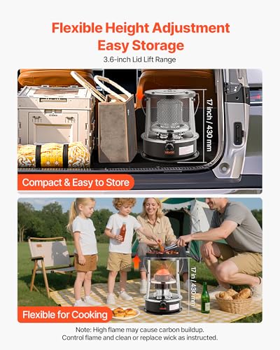 Portable Kerosene Heater & Stove 9000 BTU Indoor Outdoor Camping Fireplace with Adjustable Height