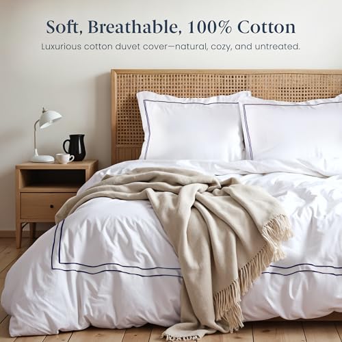 Ella Jayne Navy Queen Size Duvet Cover Set 3 Pieces 100% Cotton Percale