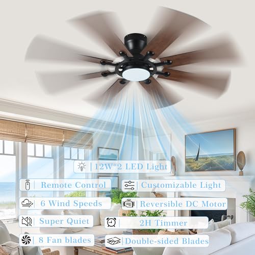 54 Inch Low Profile Ceiling Fan with Light and Remote Control - Brown Variation