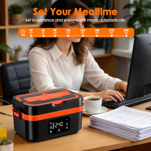 RONROX Black Orange Portable Cordless Heated Lunch Box 6-Cup Food Warmer, 30000mAh