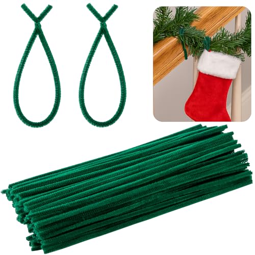 codree 100 Pcs Fuzzy Christmas Garland Ties, 11.8" Flexible Banister Decorative Twist Ties, Reusable Chenille Stems Holiday Knotted Garland Tie for Xmas Mantel Banister Stair Home Decor Craft Wrapping