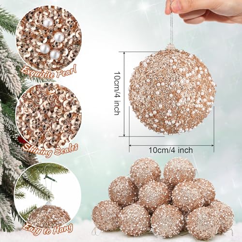 Lyrow 12 Pcs Christmas Ball Ornament Bulk, Rose Gold, 4 Inch
