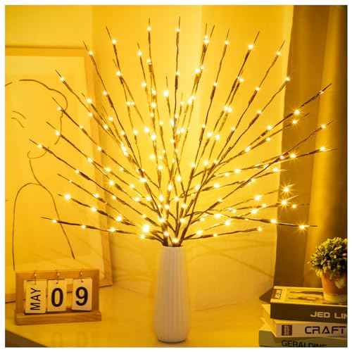 KXCOFTXI 1PCS Lighted Twigs, Lighted Branches with 20 Bright Bulbs, Prelit Branches, Lighteds Tree Branche for Indoor, Lights Battery Operated for Home Romantic Decoration, 30 Inch (Warm Yellow)