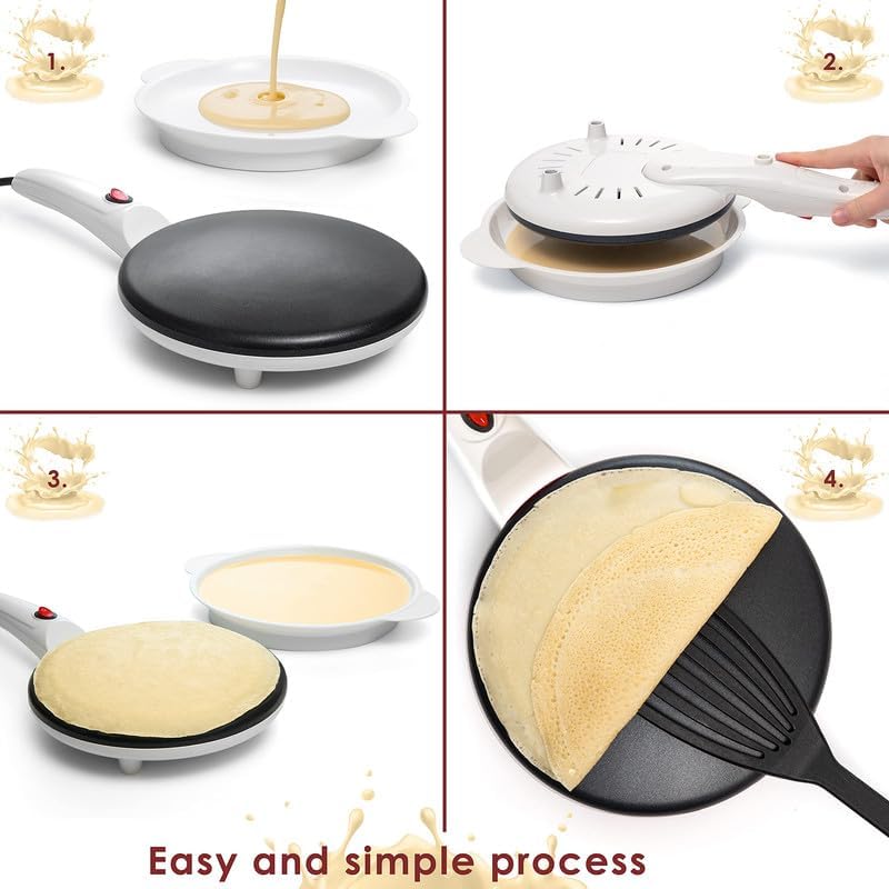 Moss & Stone 8-Inch White Electric Crepe Maker - Portable Nonstick Pan, Auto Temp Control