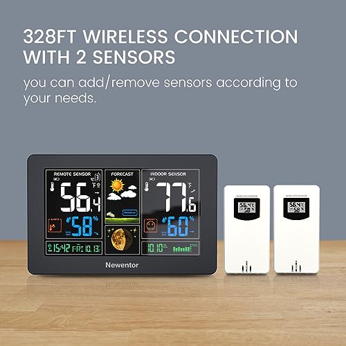 Wireless Indoor Outdoor Weather Station with 2 Sensors - Black