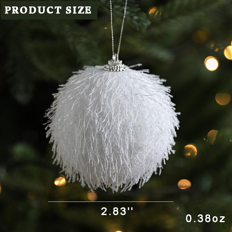 Christmas Tree Ornaments 5-Pack White Glitter Foam Balls for Xmas