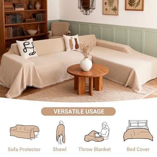 Khaki L-Shaped Sectional Couch Cover Set - Washable 2-Piece Sofa Slipcovers for 3-4 Cushions
