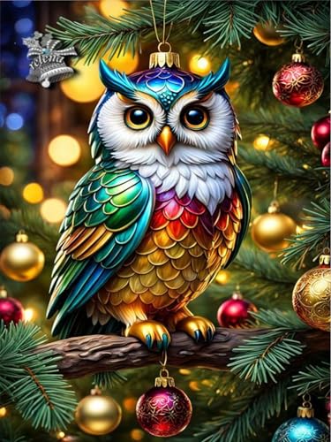 WPYTNM Christmas Owl Diamond Art Kit – 12x16 inch, Yellow