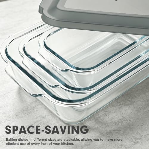Deep Glass Baking Dish Set with Lids - Extra Deep 6-Piece Oven & Microwave Safe