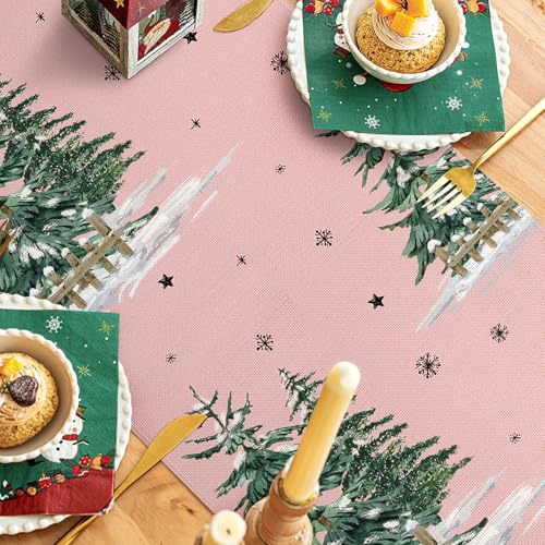 Pink Xmas Snowman Table Runner 13x120 Inch Holiday Home Decor