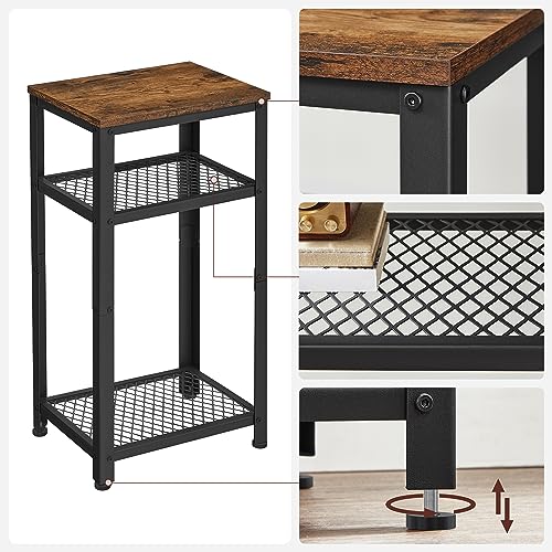 VASAGLE 3-Tier Side Table with Mesh Shelves and Rustic Finish