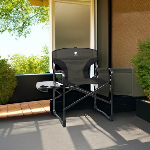 Ever Advanced Lightweight Aluminum Camping Chair with Side Table - Dark Green, 350 lb Capacity