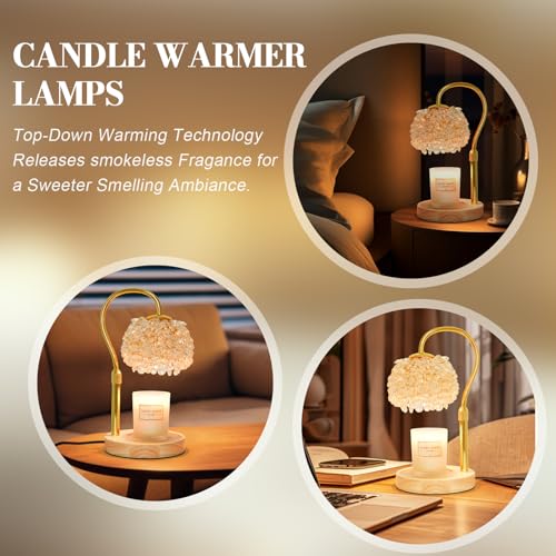 Hisummer Gold Candle Warmer Lamp with Crystals & Timer, Dimmable Electric Wax Warmer