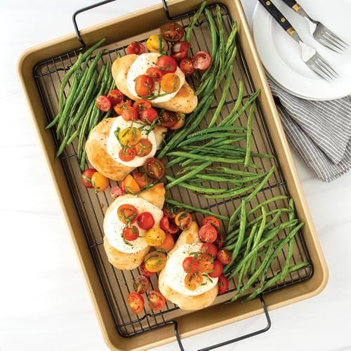 Nonstick Half Sheet Oven Baking Tray with Rack - Natural Aluminum, 17.9 x 12.9 in - Variation of Nonstick Naturals