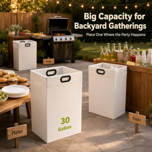 XiaBots 4 Pack Large Collapsible 30-Gallon Disposable Trash Cans for Parties & Events