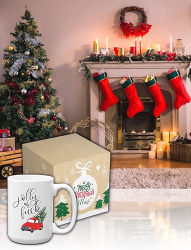 Jolly 15 oz Christmas Coffee Mug in Decorative Gift Box - Blue Ribbon