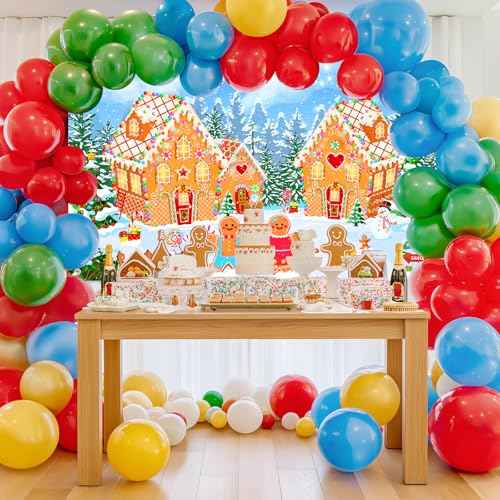 Avezano Christmas Gingerbread House Backdrop Winter Merry Xmas Gingerbread House Banner Gingerbread Christmas Banner for Kids Newborn Baby Shower Birthday Party Decorations (6x3.6ft)