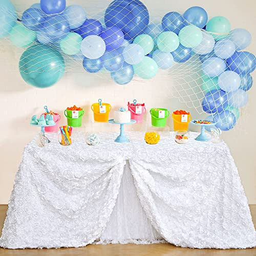 B-COOL 90x156 Inch White 3D Floral Rosette Satin Tablecloth – Rectangular