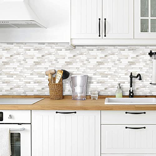STICKGOO Beige & White Peel and Stick Wall Tile - Thicker, Self-Adhesive Backsplash, 10 Sheets